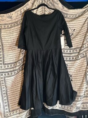 Bettie Page Black Fit Flare Boat Neck Cocktail Dress Rockabilly Pinup Size 1X
